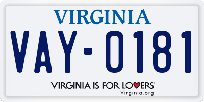 VA license plate VAY0181