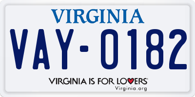VA license plate VAY0182