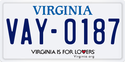 VA license plate VAY0187