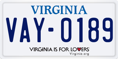 VA license plate VAY0189