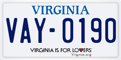 VA license plate VAY0190