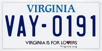 VA license plate VAY0191