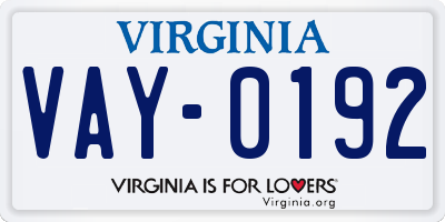 VA license plate VAY0192