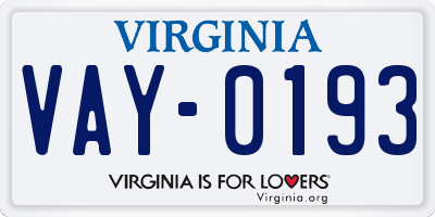 VA license plate VAY0193