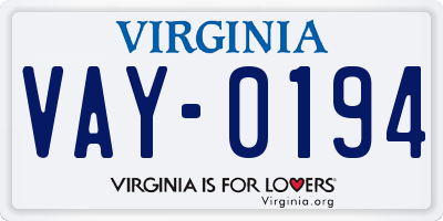 VA license plate VAY0194