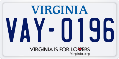 VA license plate VAY0196