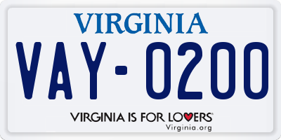 VA license plate VAY0200