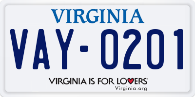 VA license plate VAY0201