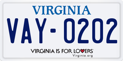 VA license plate VAY0202