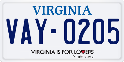 VA license plate VAY0205