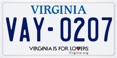 VA license plate VAY0207