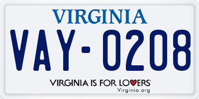 VA license plate VAY0208