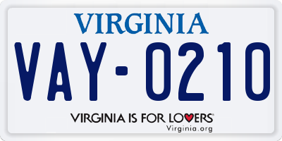 VA license plate VAY0210