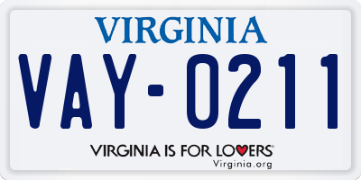 VA license plate VAY0211