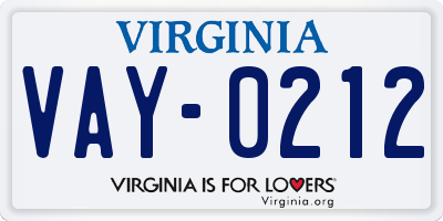 VA license plate VAY0212