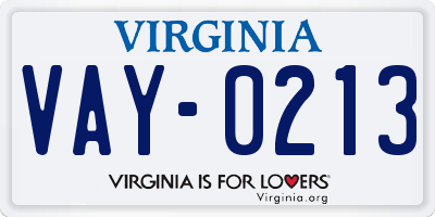 VA license plate VAY0213