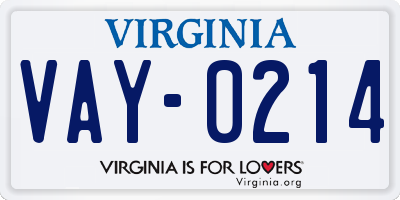 VA license plate VAY0214