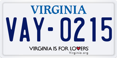 VA license plate VAY0215