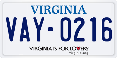 VA license plate VAY0216