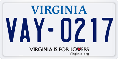 VA license plate VAY0217