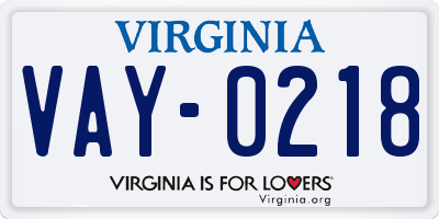 VA license plate VAY0218