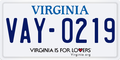 VA license plate VAY0219