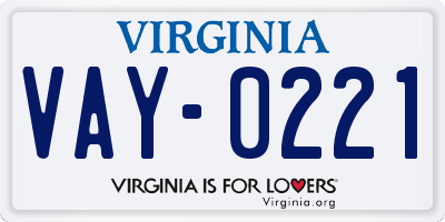 VA license plate VAY0221