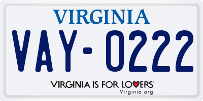 VA license plate VAY0222