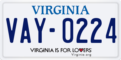 VA license plate VAY0224