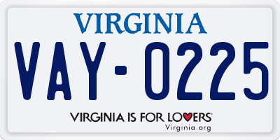 VA license plate VAY0225
