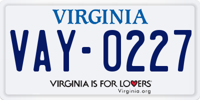VA license plate VAY0227