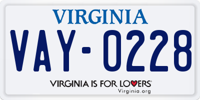 VA license plate VAY0228