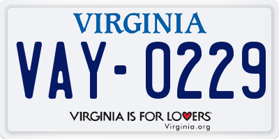 VA license plate VAY0229