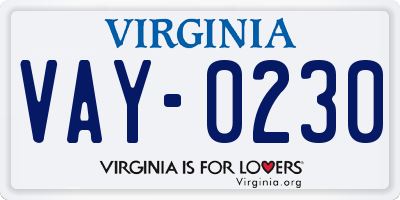 VA license plate VAY0230