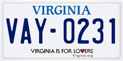 VA license plate VAY0231