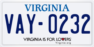 VA license plate VAY0232