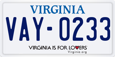 VA license plate VAY0233