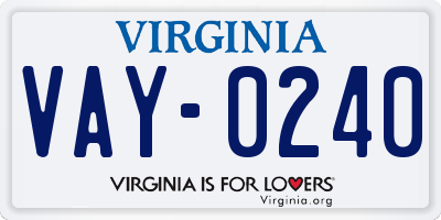 VA license plate VAY0240