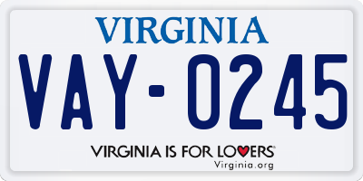 VA license plate VAY0245