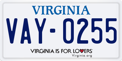 VA license plate VAY0255