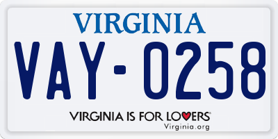 VA license plate VAY0258
