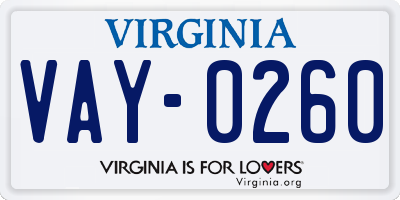 VA license plate VAY0260