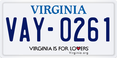 VA license plate VAY0261