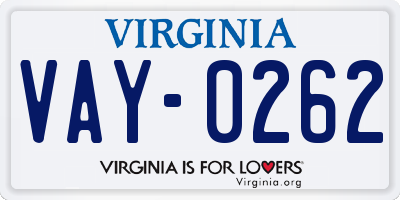 VA license plate VAY0262