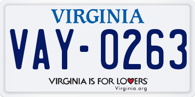 VA license plate VAY0263