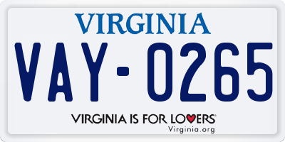 VA license plate VAY0265
