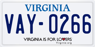 VA license plate VAY0266