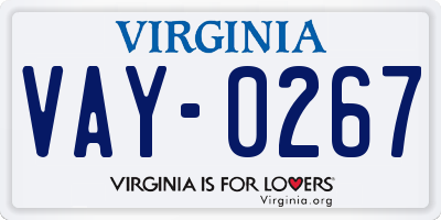 VA license plate VAY0267