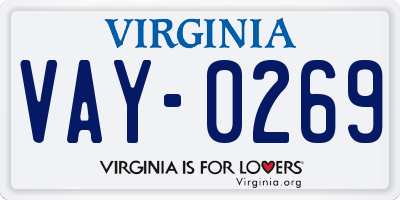 VA license plate VAY0269