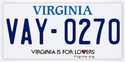 VA license plate VAY0270